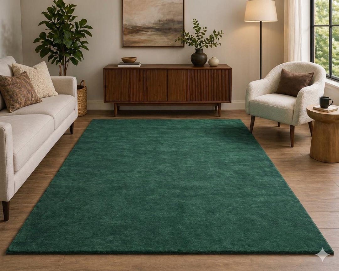 Luxury Solid Green Area Rug | Modern Living Room Carpet | Hand-tufted ...