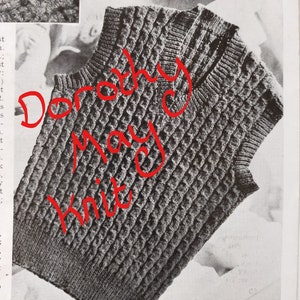 Vintage 1940s Men&#39;s Tank Top Pullover Knitting Pattern Mock Cable Design - Digital Download