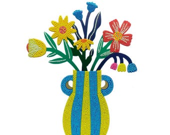 Diamond Painted Vase Ornament, DIY Floral Desk Decor, Handmade Crystal Art Vase, Mosaic Flower Arrangement, Colorful Tabletop Decoration