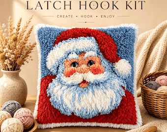 Kit de cojín de Papá Noel para tejer con gancho, manualidad navideña para tejer alfombras (43 x 43 cm)