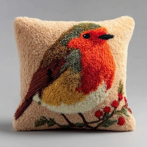 Rotkehlchen Knüpfkissen-Set: Anfängerfreundlich, 43 x 43 cm