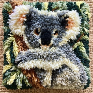 DIY Knüpfkissen Kissen Kit: Koala Muster Farbe Gedruckt Dekokissen Bezug Handarbeit Kreuzstich Set Garn 17 x 17 in/43 x 43 cm
