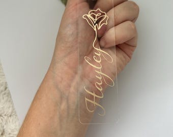 Personalised Acrylic Bookmark | Clear Bookmark | Gold Floral Book Lover Gift | Minimalist Reader Accessory