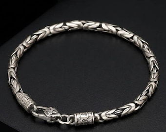 Gothic Vajra Clasp Bracelet Men Stainless Steel Byzantine Chain Engraved Link Biker Jewelry Gift