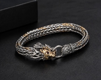 Dragon Head Braided Bracelet Viking Style Stainless Steel Men Jewelry Gift