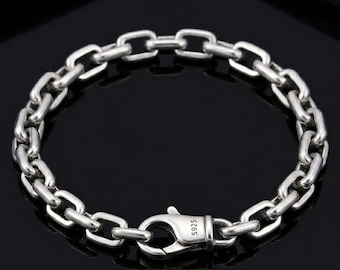 Sterling Silver Chain Bracelet Men Minimal Link Jewelry Geometric Style Wrist Accessory