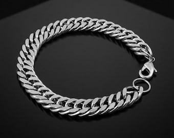 Gothic Engraved Chain Bracelet Men Stainless Steel Cuban Link Biker Punk Jewelry Gift