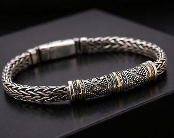 Men Woven Chain Bracelet Stainless Steel Silver Gold Detail Braided Link Jewelry