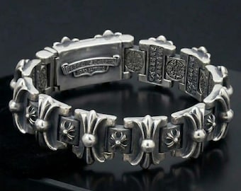 Gothic Fleur De Lis Bracelet Men Stainless Steel Link Chain Punk Biker Jewelry Gift