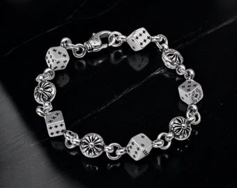 Silver Dice Chain Bracelet Men Gothic Punk Metal Link Jewelry