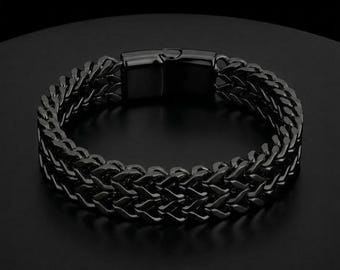 Black Cuban Link Bracelet Men Stainless Steel Chain Magnetic Clasp Biker Gothic Jewelry Gift