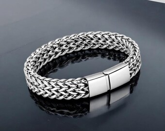 Wide Cuban Link Bracelet Men Stainless Steel Chain Heavy Bold Jewelry Gift