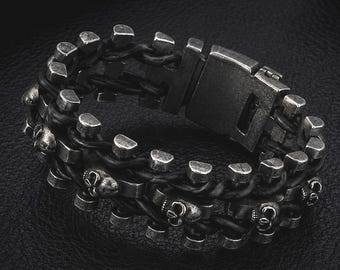 Black Stainless Steel Link Bracelet Men Industrial Chain Gothic Punk Wrist Bracelet