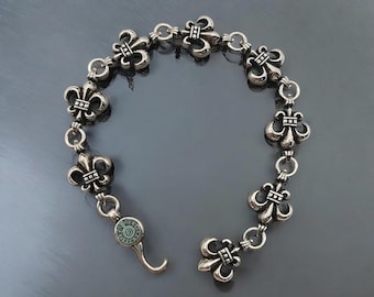 Gothic Fleur De Lis Bracelet: Stainless Steel Biker Jewelry