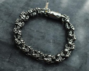 Titanium Dark Skull Chain Bracelet Men Gothic Punk Stainless Steel Jewelry