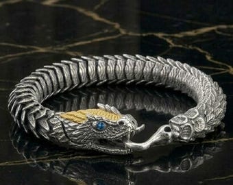 Stainless Steel Snake Head Bracelet Men Blue Eye Chain Link Biker Bracelet