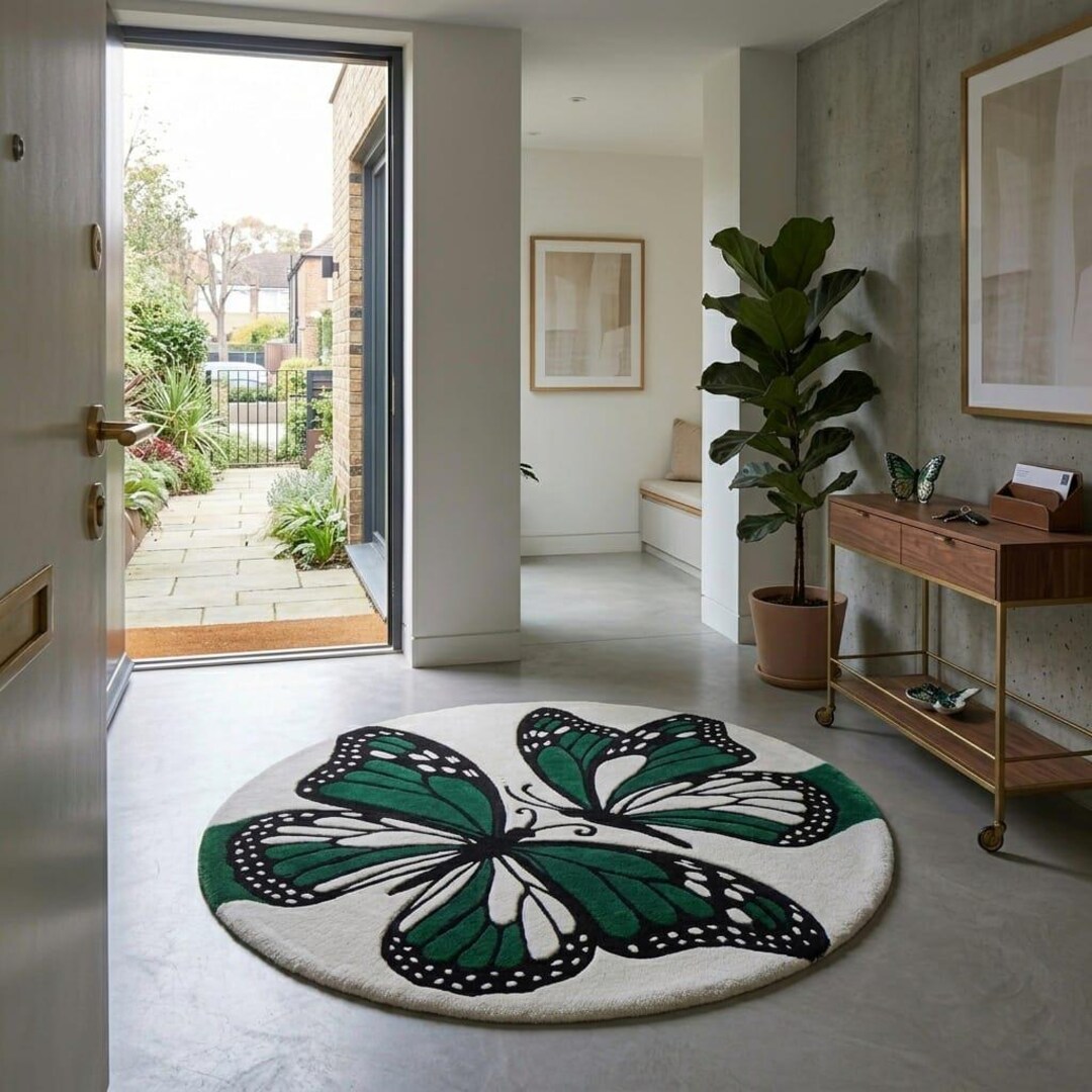 Luxury Green Butterfly Tufted Rug | Handmade Round Area Rug Decor - Etsy