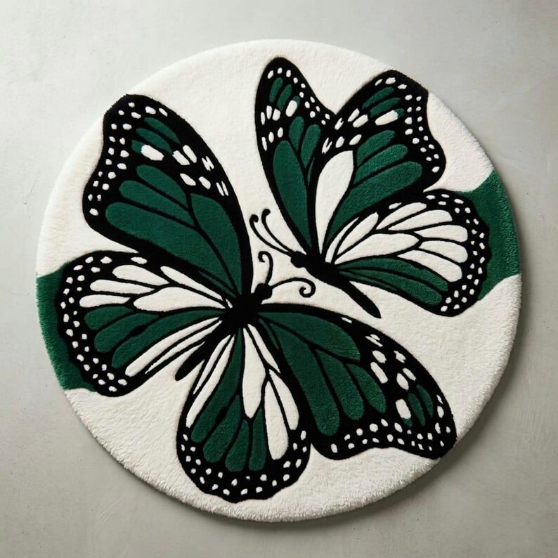 Luxury Green Butterfly Tufted Rug | Handmade Round Area Rug Decor - Etsy