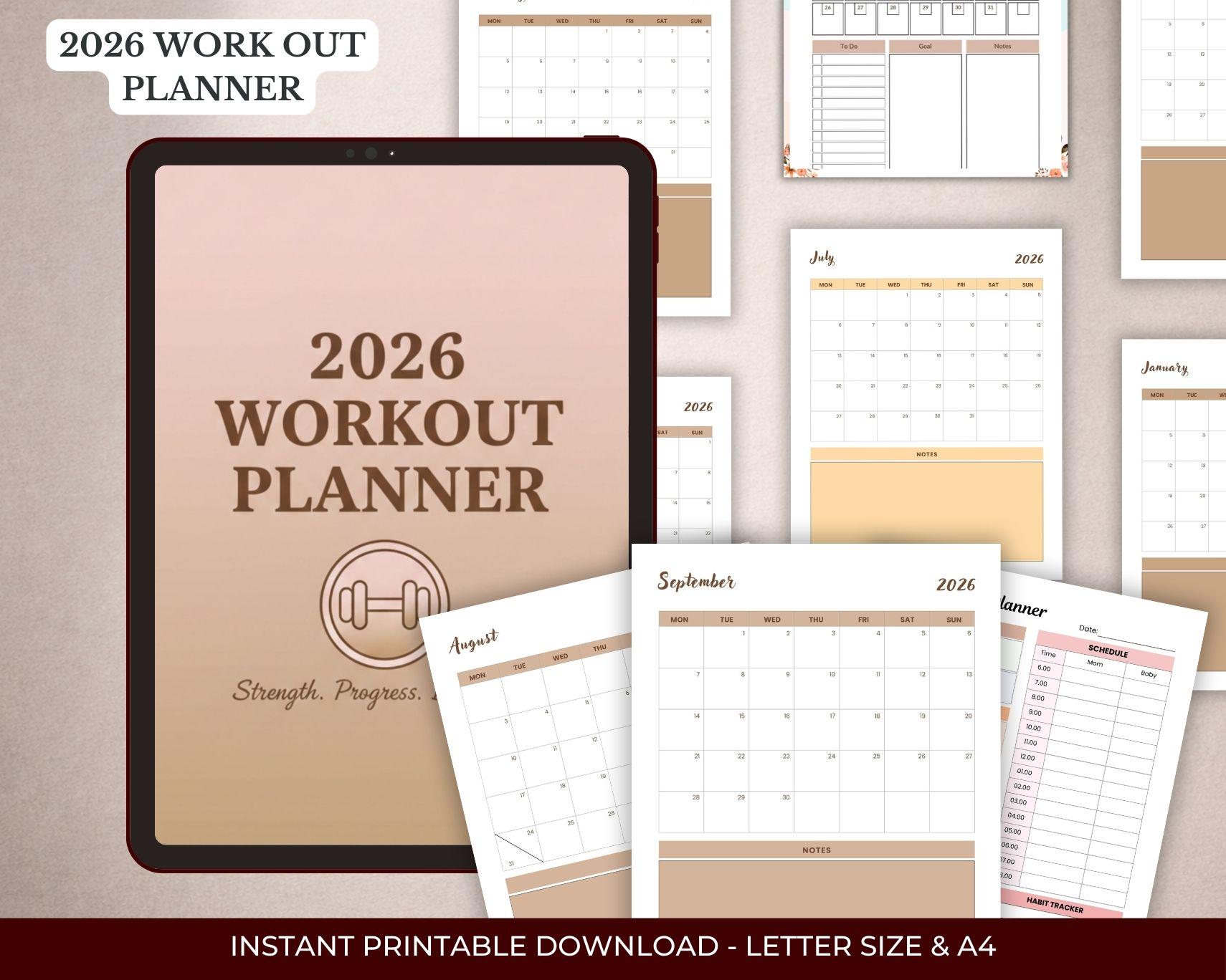 2026 Workout Planner, Fitness Journal Tracker, Gym Log Book, Exercise ...