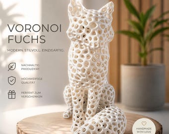 Voronoi Fox Figurine Sculpture, Sitting Shelf Decor, Modern Organic Decorative Objects, Abstract Statue Art, Ornament for Table Desk Decor