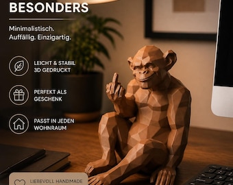 Middle Finger Statue, Funny Sitting Monkey Figurine Sculpture, Novelty Desk Accessory, Cute Home Office Table Decor, Gag Gifts for Friends