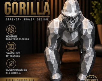Geometric Gorilla | Modern Animal Figurine for Office & Desk | Masculine Design Decor