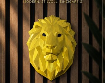 Lion head wall decoration made from 3D print, low poly lion head, geometric animal wall art, modern wall decor, gift for living room & office