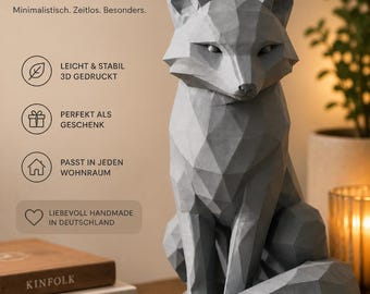Low Poly Fox | Modern Geometric Animal Figurine | Minimalist 3D Printed Sculpture