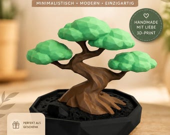 Bonsai tree 3D printed, geometric design, 4 sizes, multicoloured, modern decoration – perfect gift for nature lovers