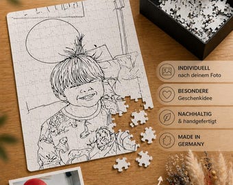 Personalized Line Art Puzzle | Photo Puzzle DIN A5 | Unique Gift with Gift Box