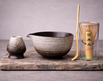 Japanskt Matcha-set, Matcha-teset, Teceremoni-set, Keramisk Matcha-skål, Bambu-visp, Matcha-skopa, Visphållare