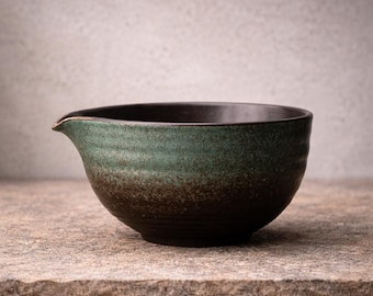 Japansk keramisk matchaskål, grön Wabi Sabi matchaskål, rustik teceremoniskål, hällbar matchaskål