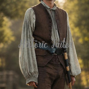 Bruin wollen gilet piratenkapitein: gilet boekanierkostuum, steampunk-vest uit de middeleeuwen