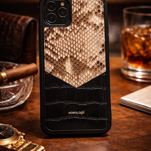 Luxus Python & Krokodil Muster Leder iPhone Hülle | Personalisierte Namenshülle
