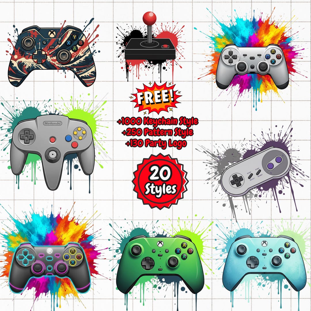 Gaming Clipart PNG Bundle, 20 PNG Video Game Controller Art Set for ...