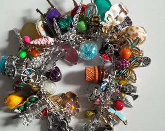 Fully loaded, Mix colours, mix theme, festive, imaginative, fantasy, charms bracelet, rainbow bracelet, choose style,  by TinkerDee2  etsy