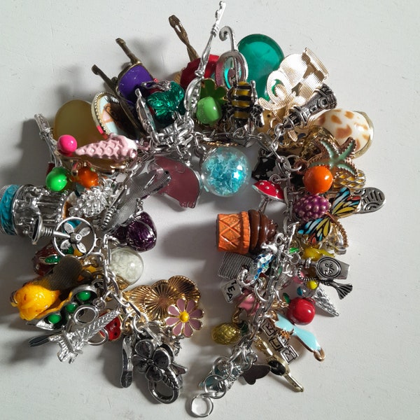 Fully loaded, Mix colours, mix theme, festive, imaginative, fantasy, charms bracelet, rainbow bracelet, choose style,  by TinkerDee2  etsy
