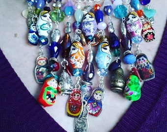 Handmade, babushka,Russian Dolls, Necklace,bib necklace, feature necklace, mix colour, gypsy, hippie, by TinkerDee2 on etsy