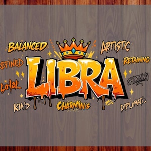 Libra Graffiti DTF Heat Transfer – Zodiac the Word in Orange‑Red Gradient Graffiti Letters Ready to Press – Astrology Birthday Shirt