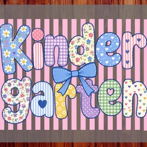 Kindergarten Coquette DTF Heat Transfer – Floral Hearts Gingham Polka Dots Bow Patchwork Stripes Ready to Press – School Season Shirt