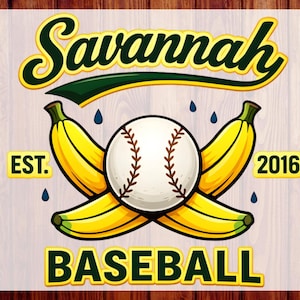 Savannah Baseball Heart DTF Heat Transfer – Playful Sports Featuring a Baseball with Crossed Bananas Ready to Press – Sports Team Shirt