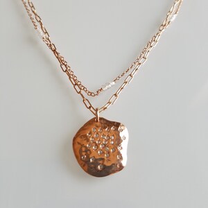 Layered rose gold chain necklace with white topaz