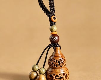 Hand Carved Wooden Gourd Keychain | 3.5cm Feng Shui Good Luck Charm | Chinese Style Key & Bag Accessory Gift for Her/Him