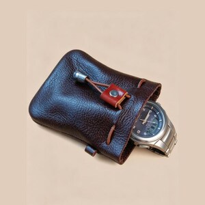 Estuche de cuero genuino con cordón | Monedero y llavero vintage de 10,5 x 9,5 cm | Bolso pequeño de cuero multiusos, ideal como regalo para ella o para él.