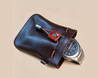 Genuine Leather Drawstring Pouch | 10.5x9.5 cm Vintage Key & Coin Purse | Multi-Use Small Leather Bag Gift for Her/Him
