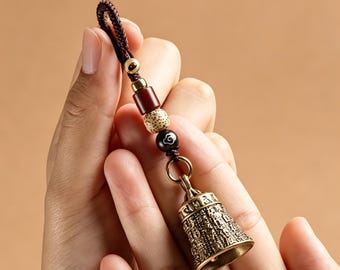 Tibetan Script Copper Bell Pendant, Zen Meditation Car Hanging Decor, Unique Spiritual Gift