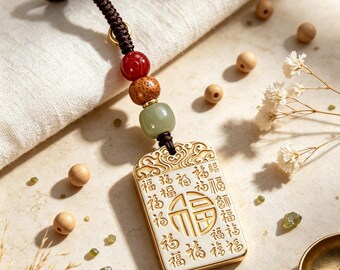 Chinese Hundred Blessing Tag Keychain Lucky Pendant