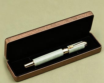NaturalJadeite(Jade)FountainPen,LuxuryGreenJadePenwithGoldAccents,Dual-UseWritingPen,ElegantExecutive&BusinessGiftforMenWomen