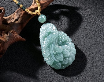 NaturalLightGreenJadeitePhoenixPendantNecklace,HandCarvedGenuineJadeBirdCharm,FengShuiRebirth&ProtectionJewelry,ElegantGiftforHer