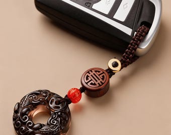 Icy Obsidian Pixiu Safety Buckle Car Keychain Bag Phone Crystal Charm